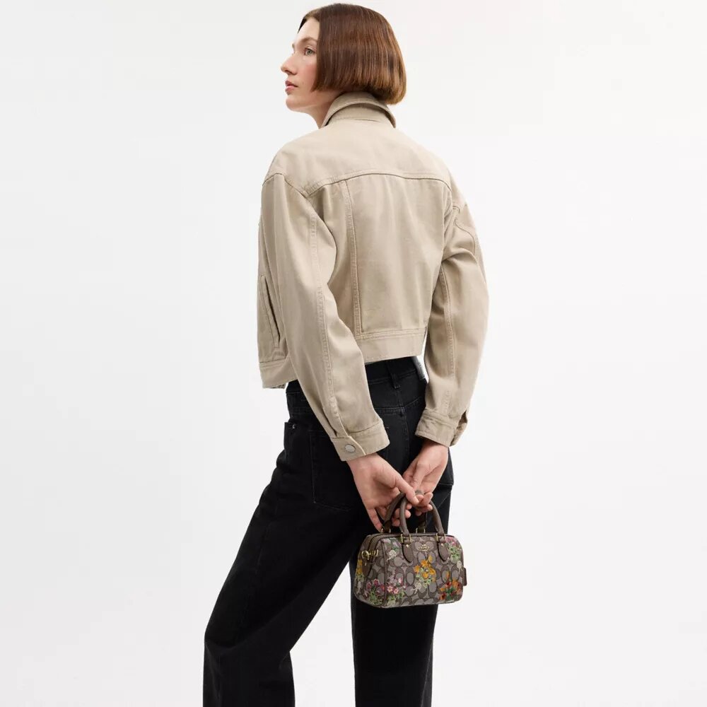 Mini Rowan-crossbodytas in kenmerkend jacquard met bloemenborduursel