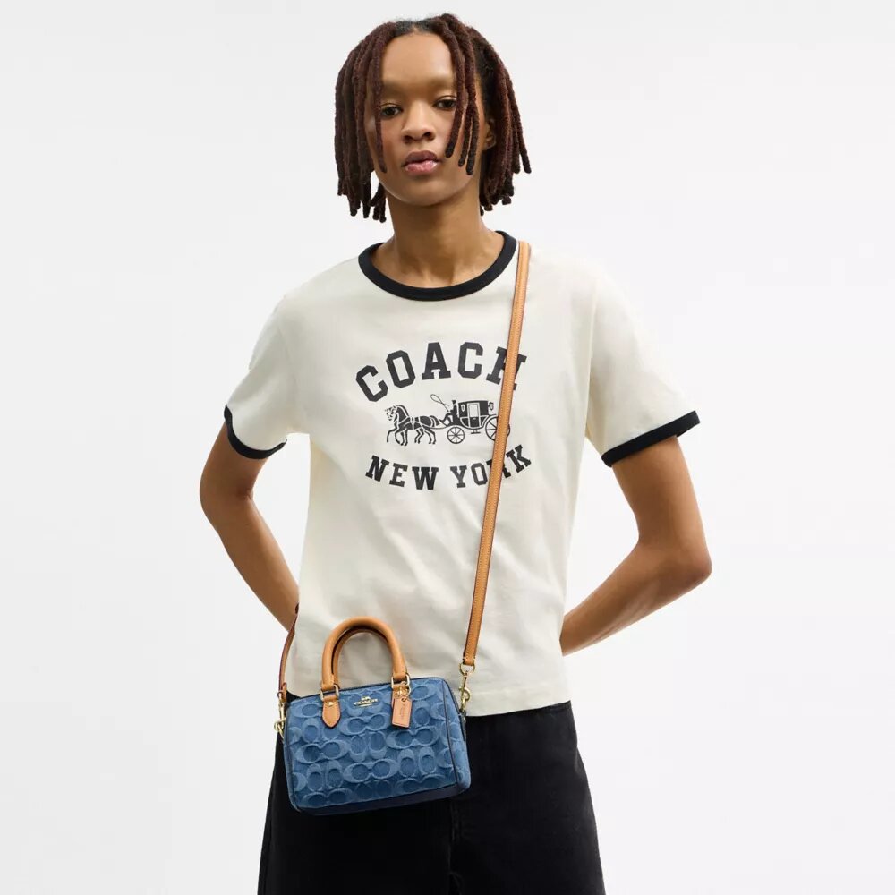 Mini Rowan crossbodytas in kenmerkende denim