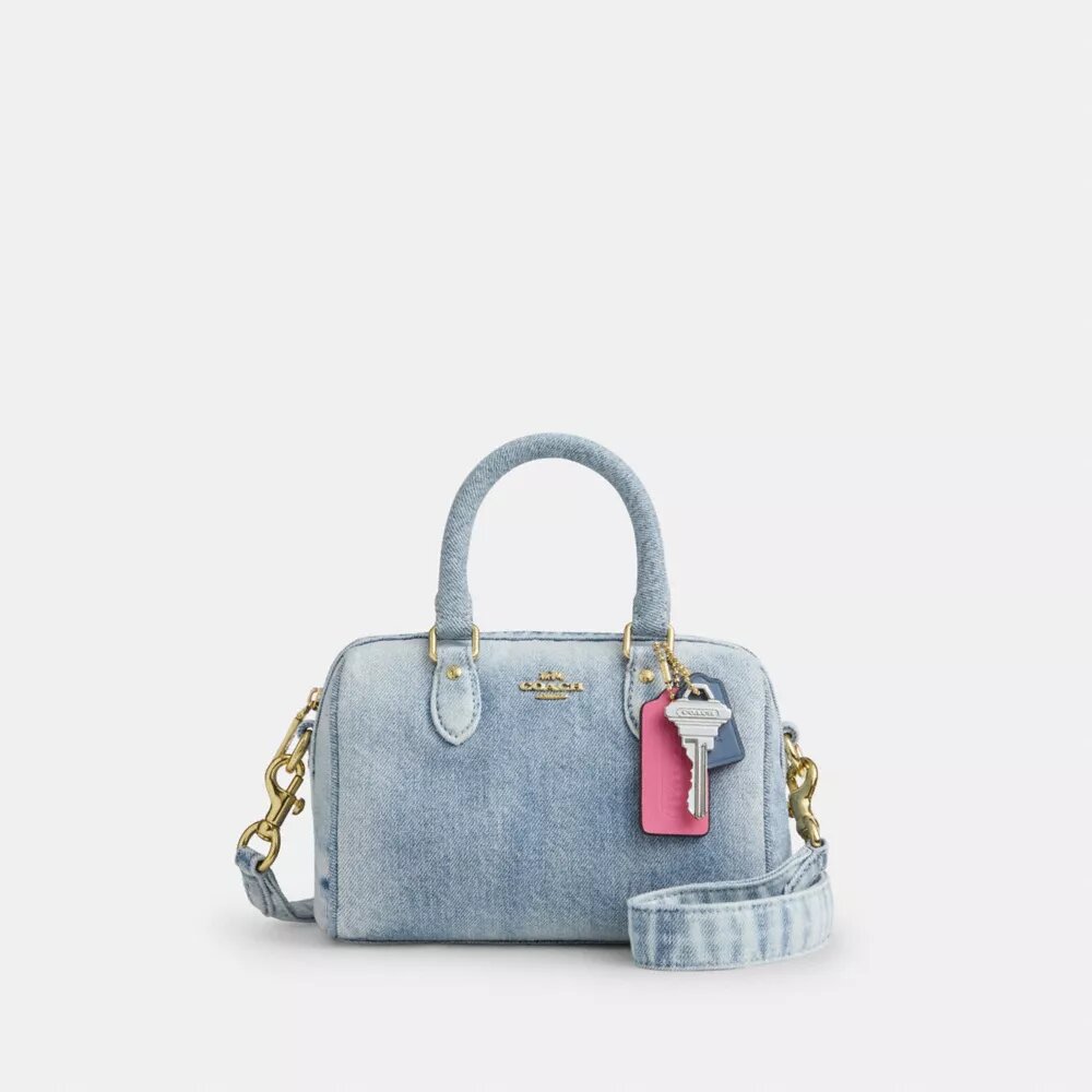 Mini Rowan-crossbodytas in ‘Loved Denim’ met bedels