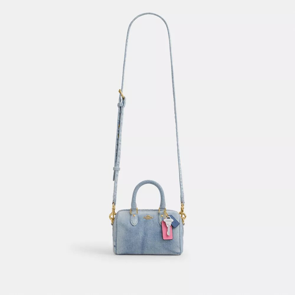 Mini Rowan-crossbodytas in ‘Loved Denim’ met bedels