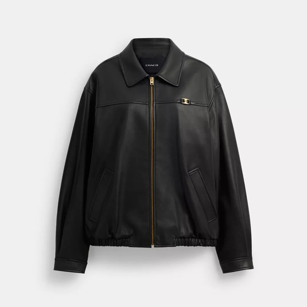 Oversized leren jas met Heritage C-plaquette