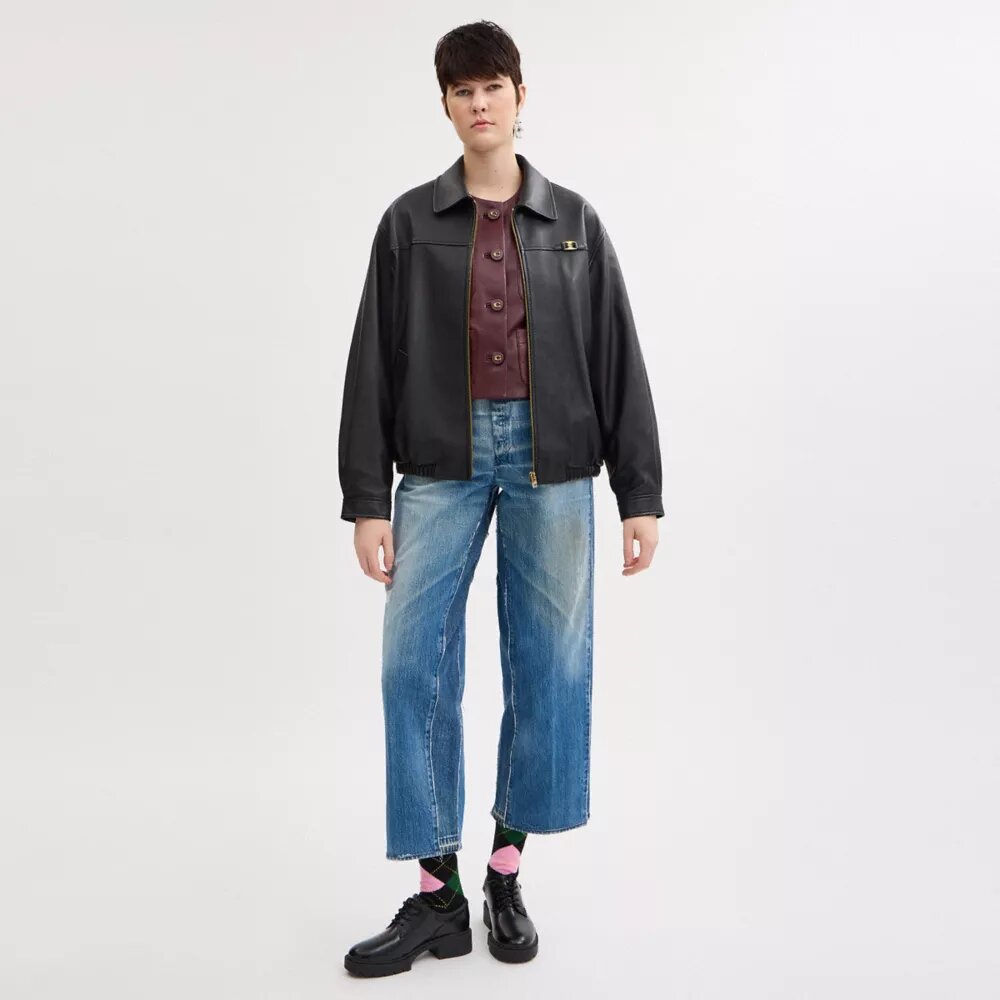 Oversized leren jas met Heritage C-plaquette