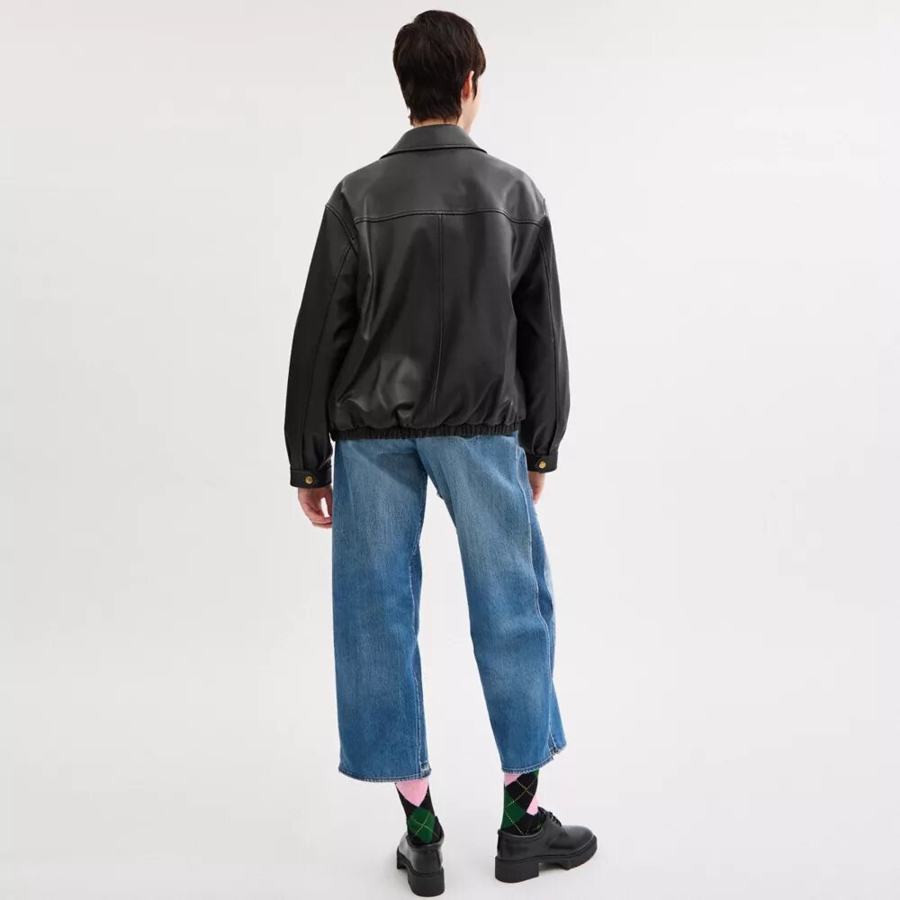 Oversized leren jas met Heritage C-plaquette