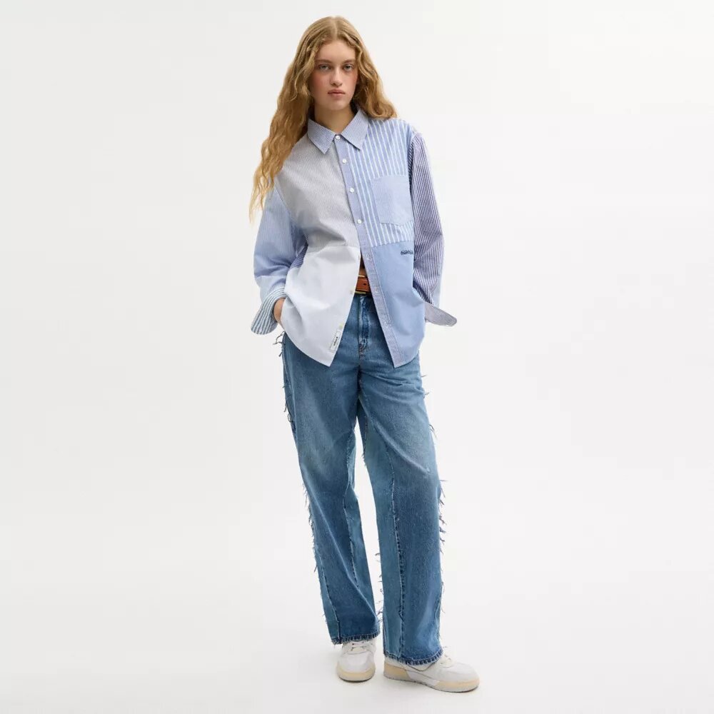Oxford-overhemd van gerecycled katoen in patchworkstijl