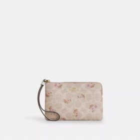 Polsbandtasje met rits in de hoek van Signature Canvas met bloemenprint