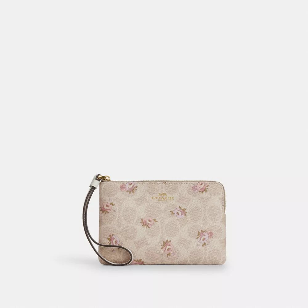Polsbandtasje met rits in de hoek van Signature Canvas met bloemenprint