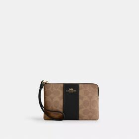 Polsbandtasje met rits in de hoek van Signature Canvas met streep