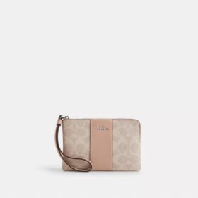 Polsbandtasje met rits in de hoek van Signature Canvas met streep