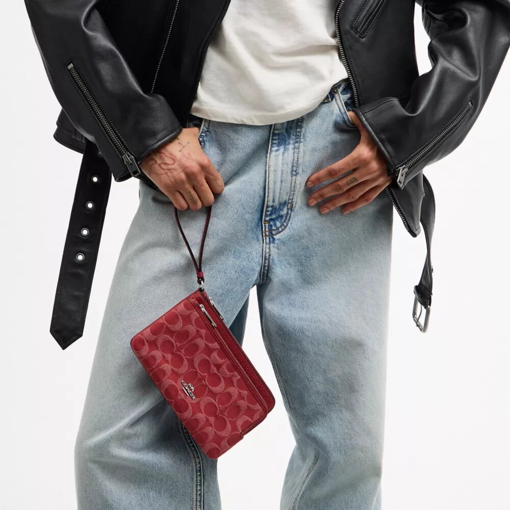 Portemonnee met dubbele rits in kenmerkende denim