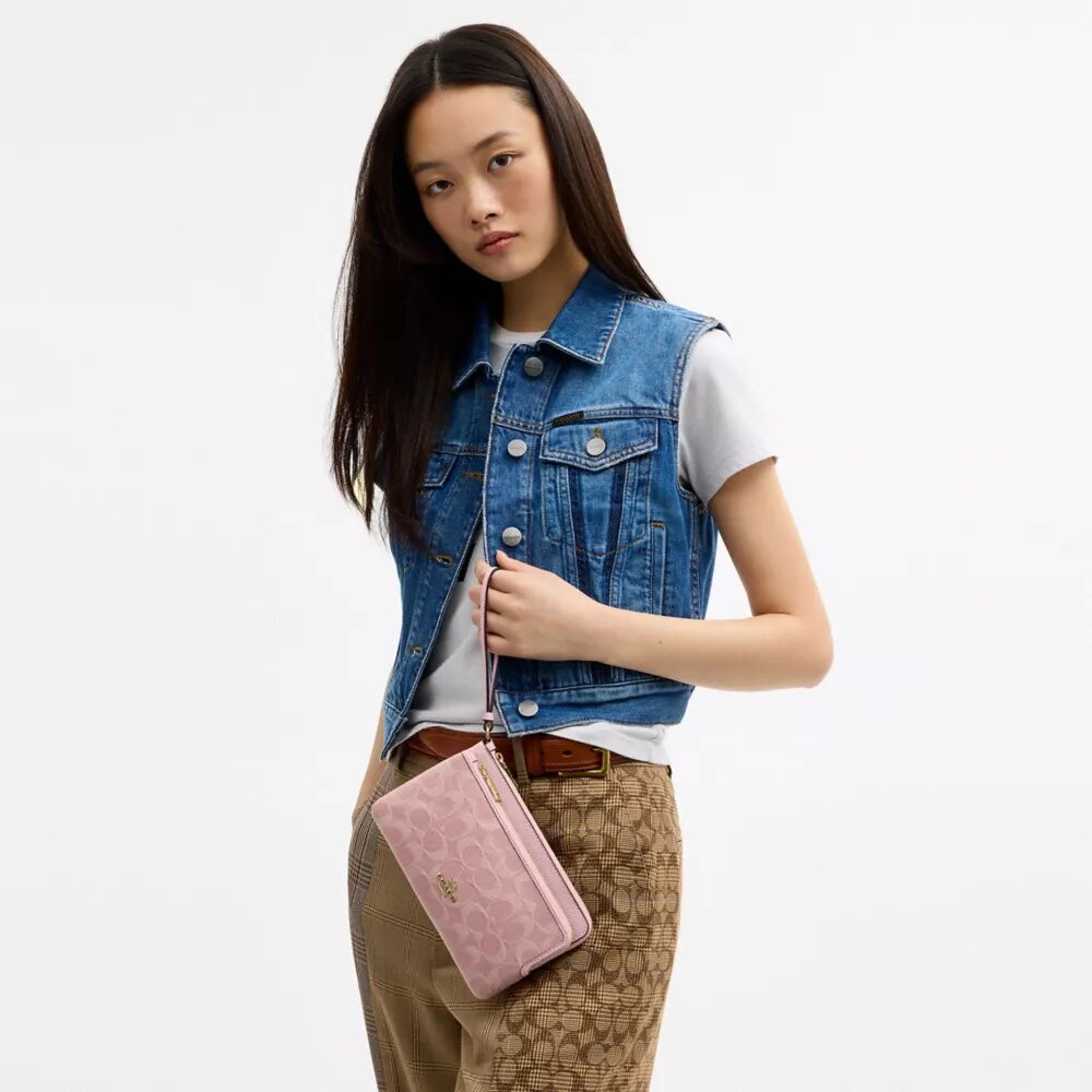Portemonnee met dubbele rits in kenmerkende denim