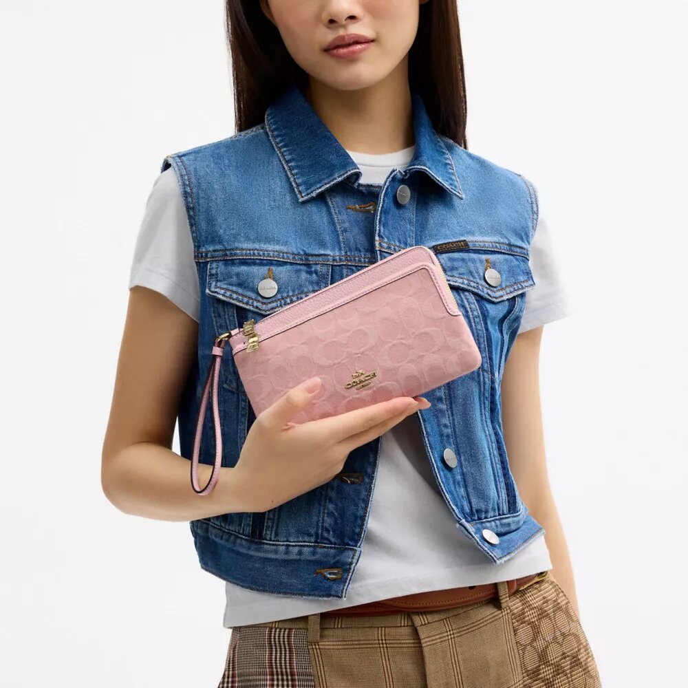 Portemonnee met dubbele rits in kenmerkende denim