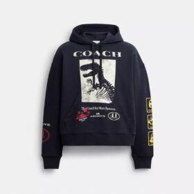 Relaxte Hoodie met dinosauruscollage van biologisch katoen