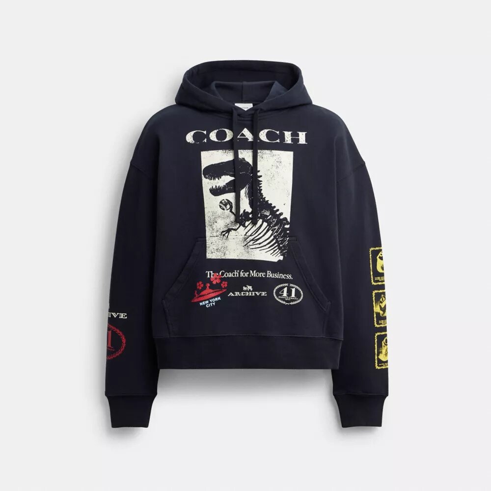 Relaxte Hoodie met dinosauruscollage van biologisch katoen