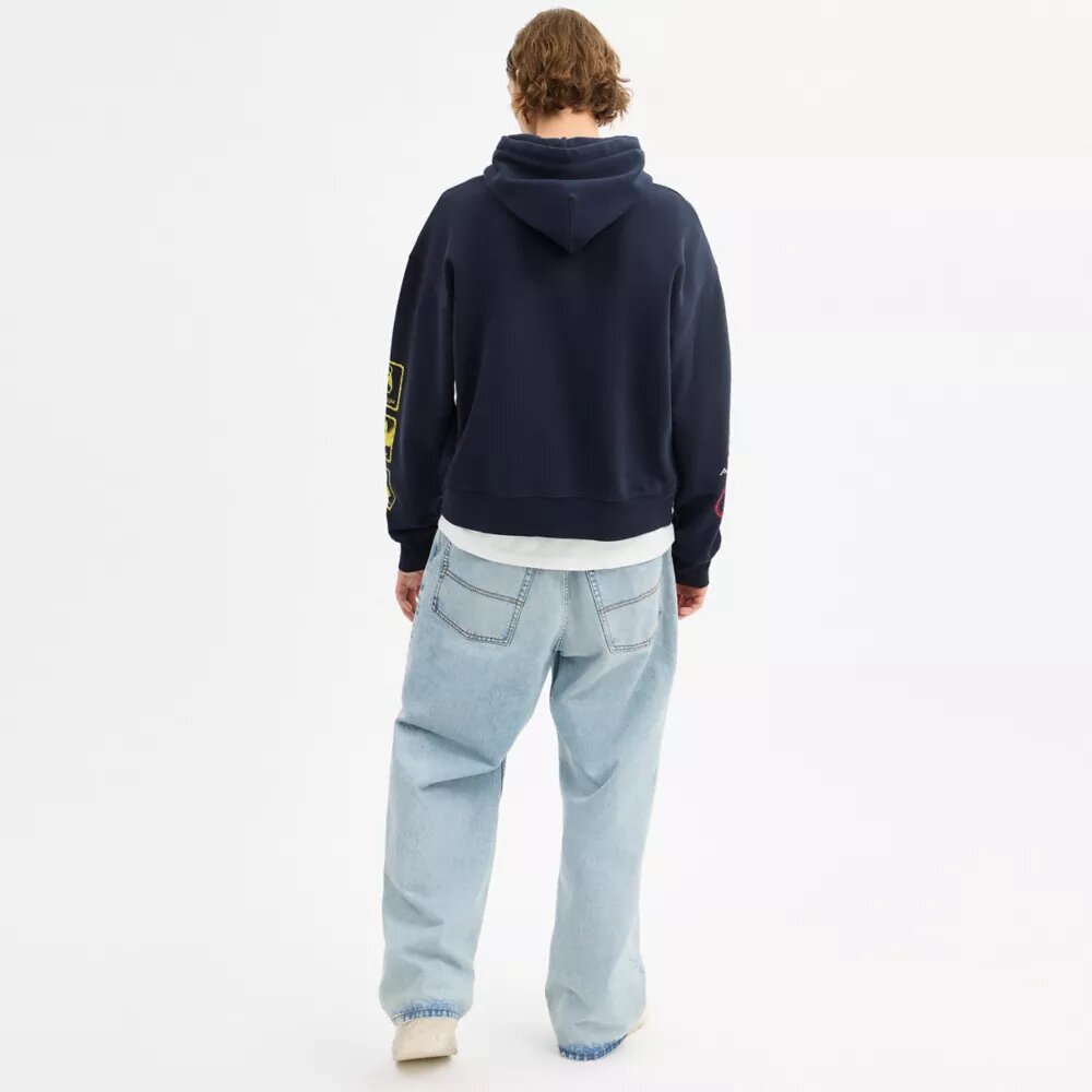 Relaxte Hoodie met dinosauruscollage van biologisch katoen