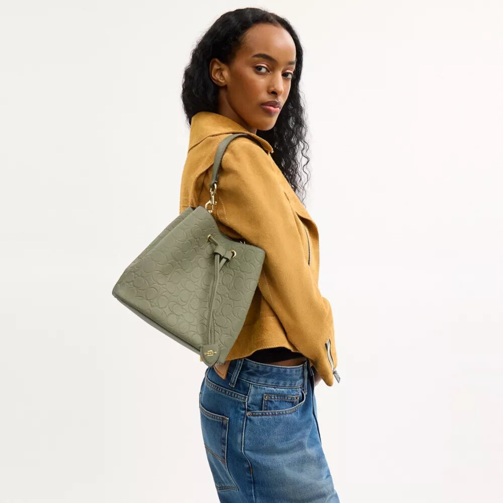 Rowan-bucketbag van kenmerkend leer