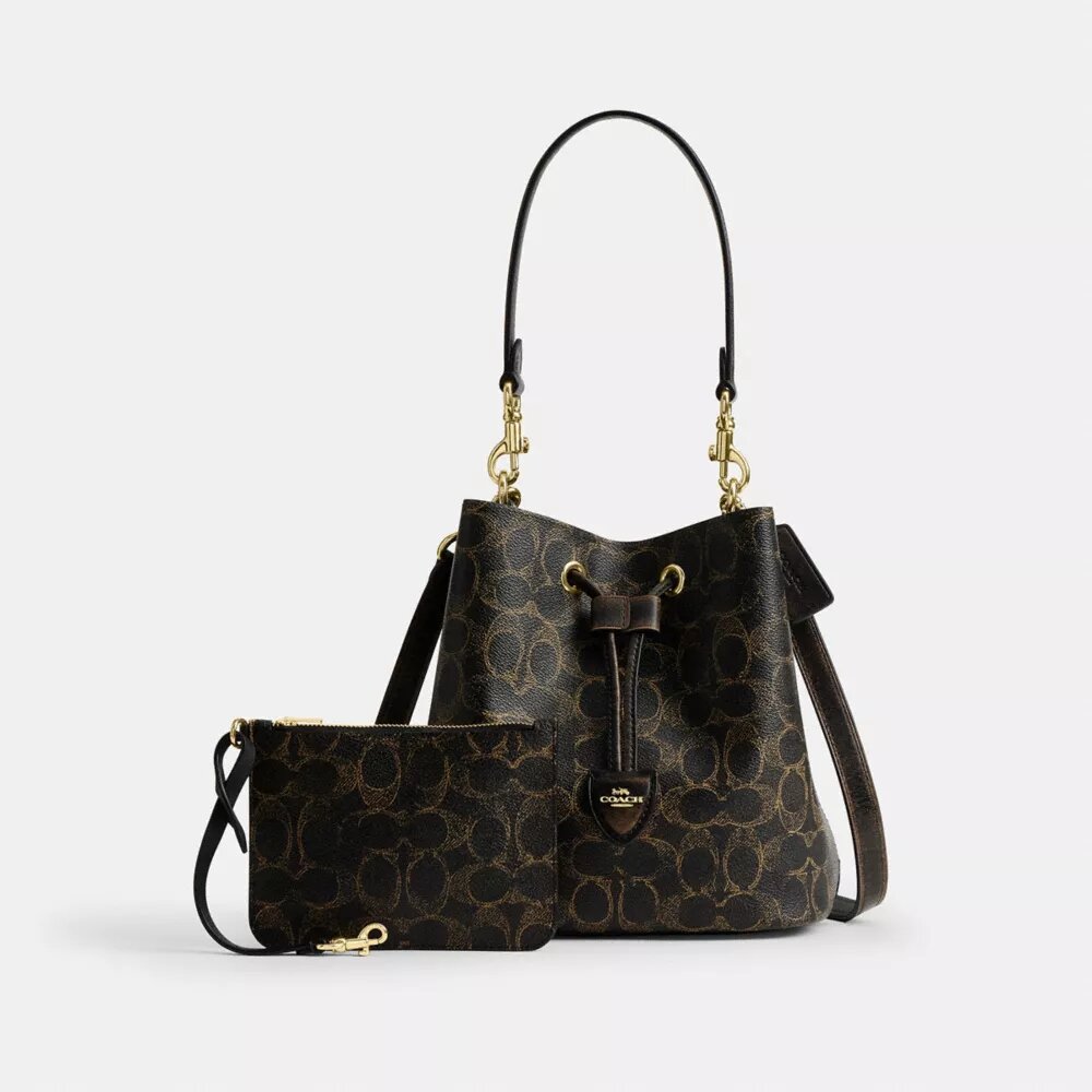Rowan-bucketbag van Loved Signature Canvas met bedels