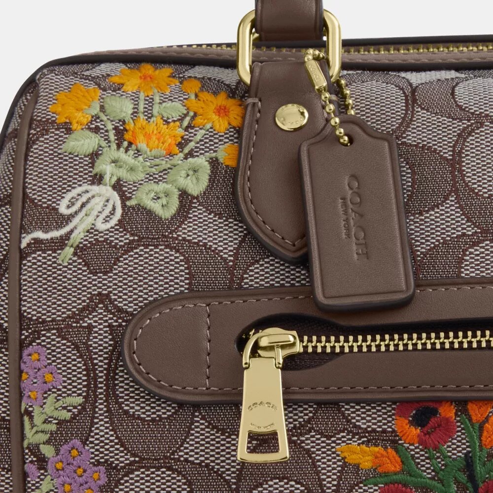 Rowan-satcheltassen in kenmerkend jacquard met bloemenborduursel