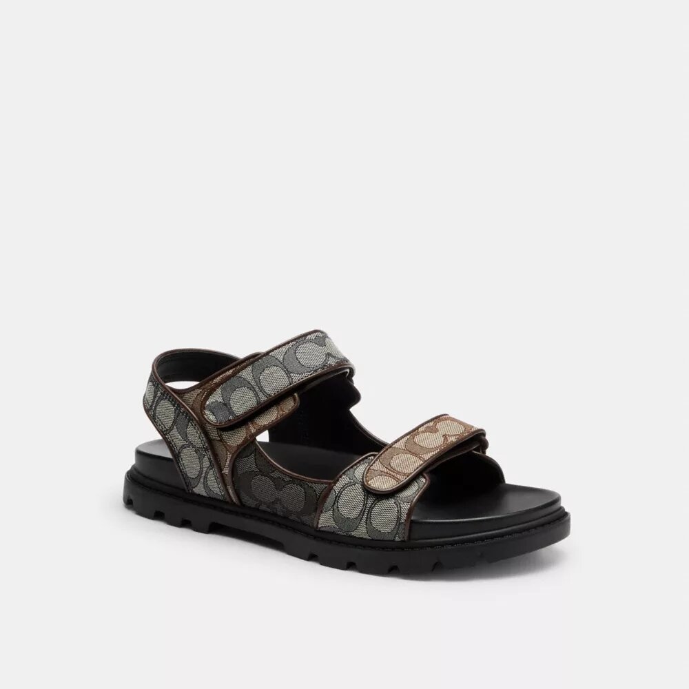Sandalen met dubbele bandjes in kenmerkend jacquard