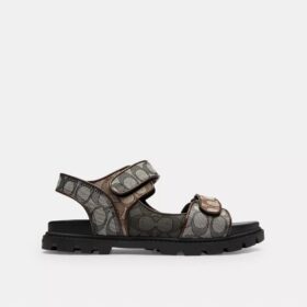 Sandalen met dubbele bandjes in kenmerkend jacquard