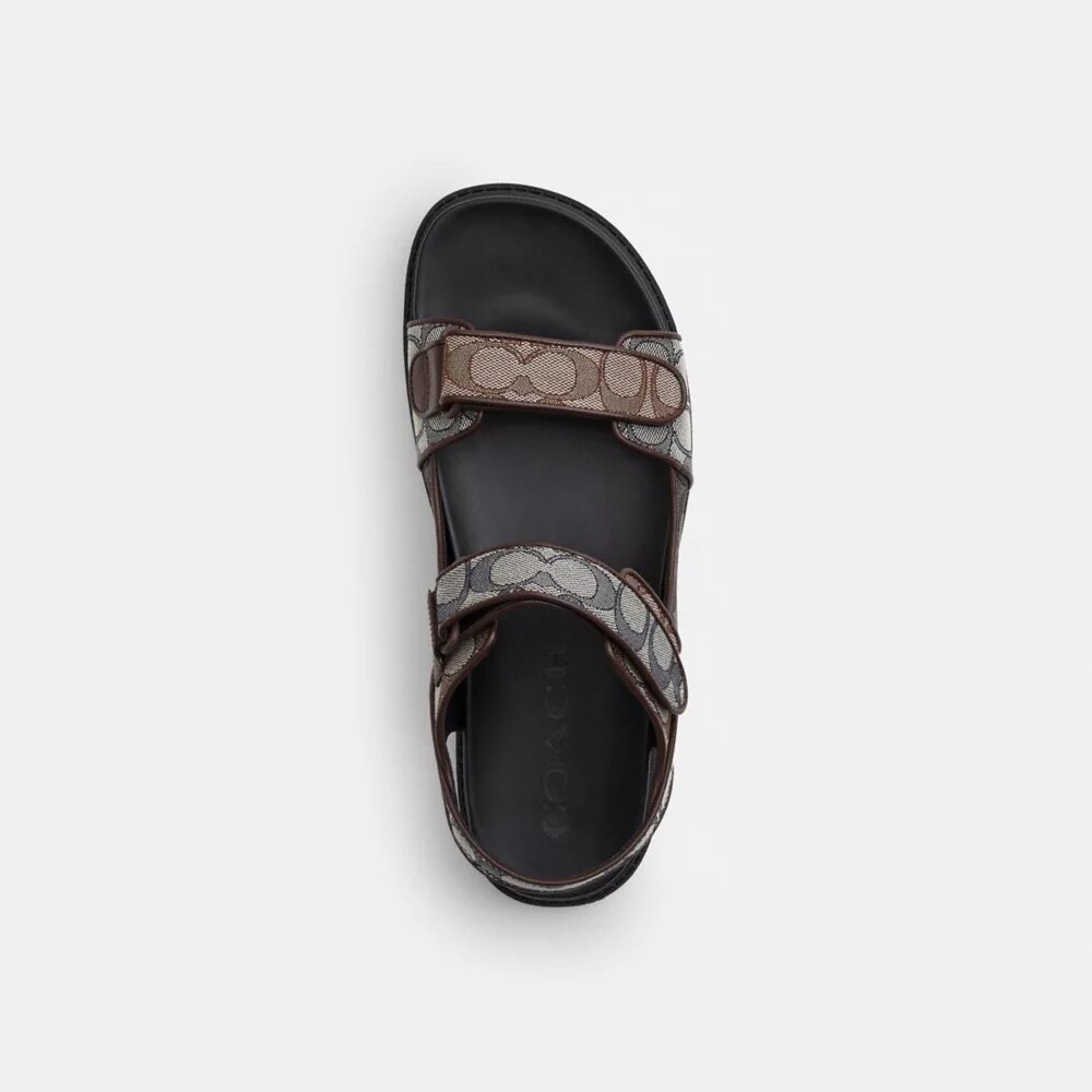 Sandalen met dubbele bandjes in kenmerkend jacquard