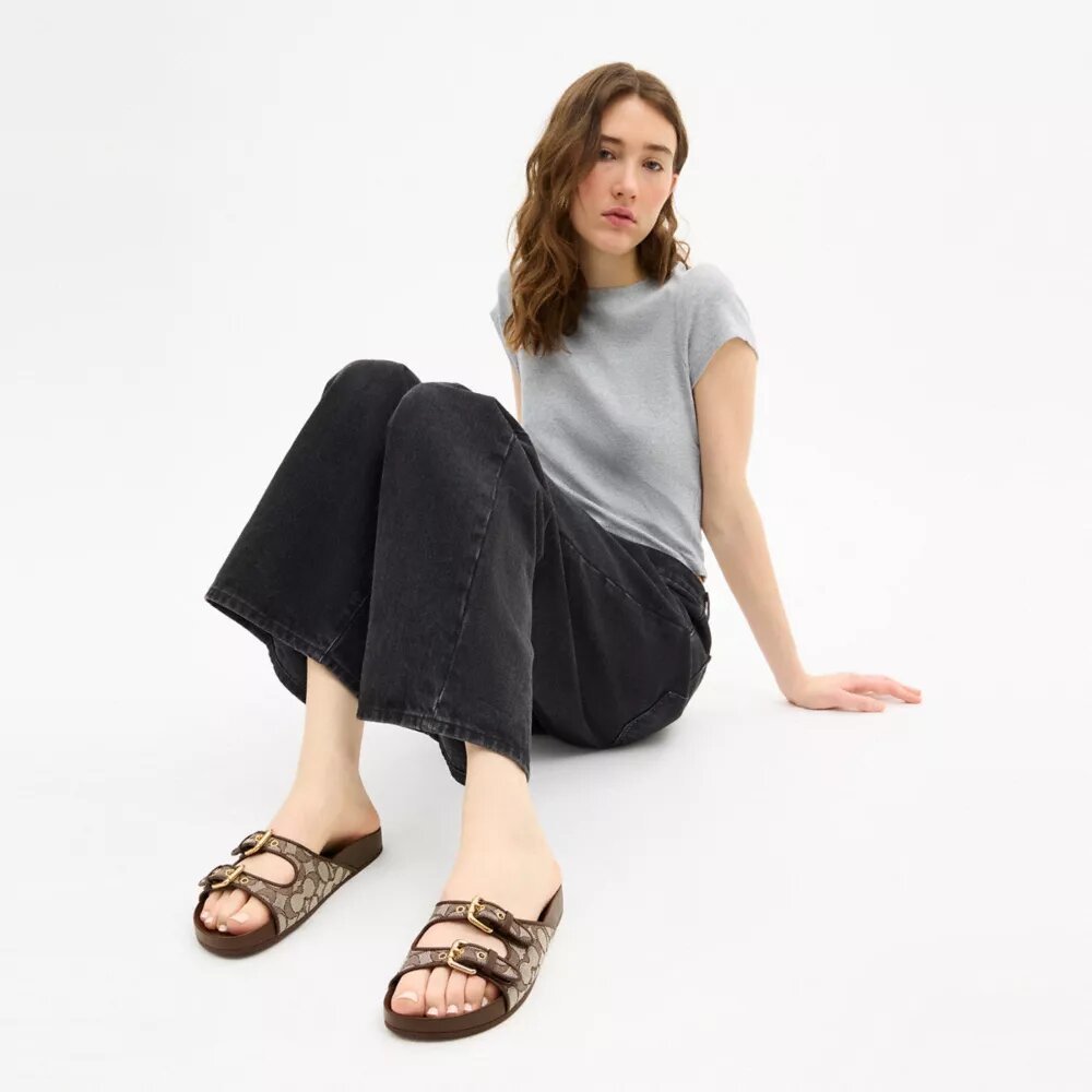 Sandalen met gesp en jacquard