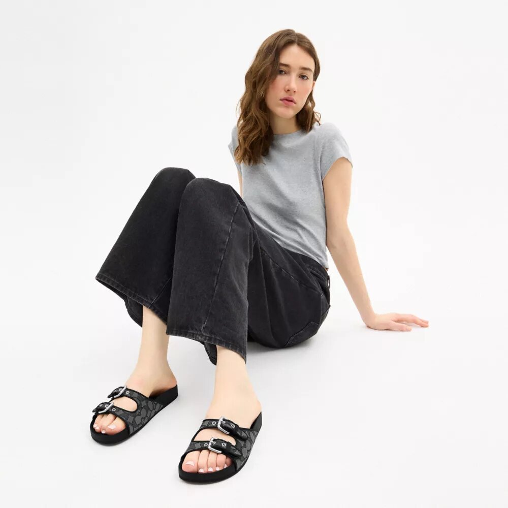 Sandalen met gesp en jacquard
