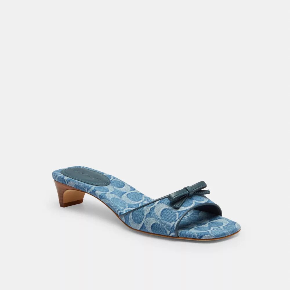 Sandalen met hak en strik in kenmerkend denim