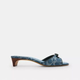 Sandalen met hak en strik in kenmerkend denim