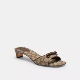 Sandalen met hak en strik in kenmerkend jacquard