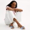Sandalen met hak en strik in Loved Denim