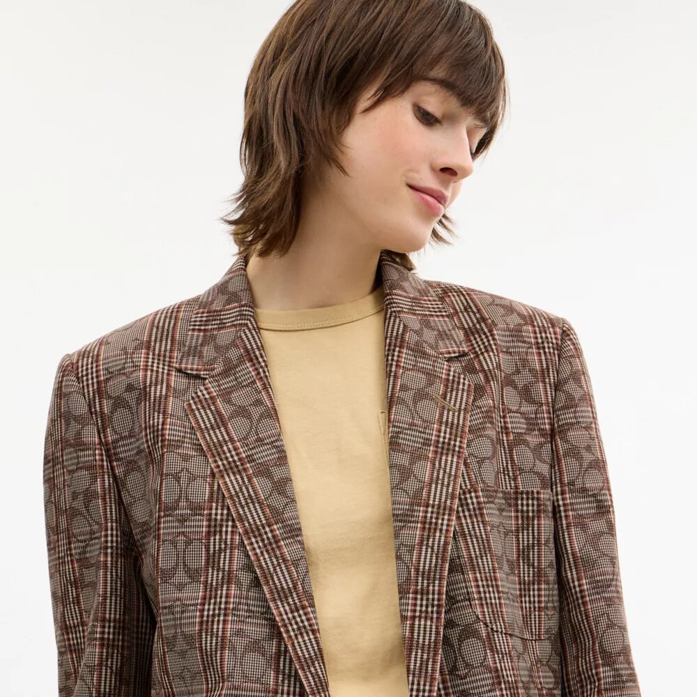 Signature C geruite Blazer met enkele rij knopen