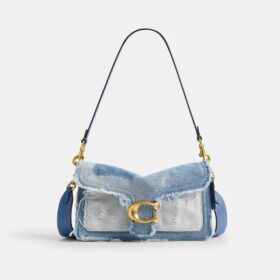 Tabby-schoudertas 26 met patchwork van hergebruikt denim