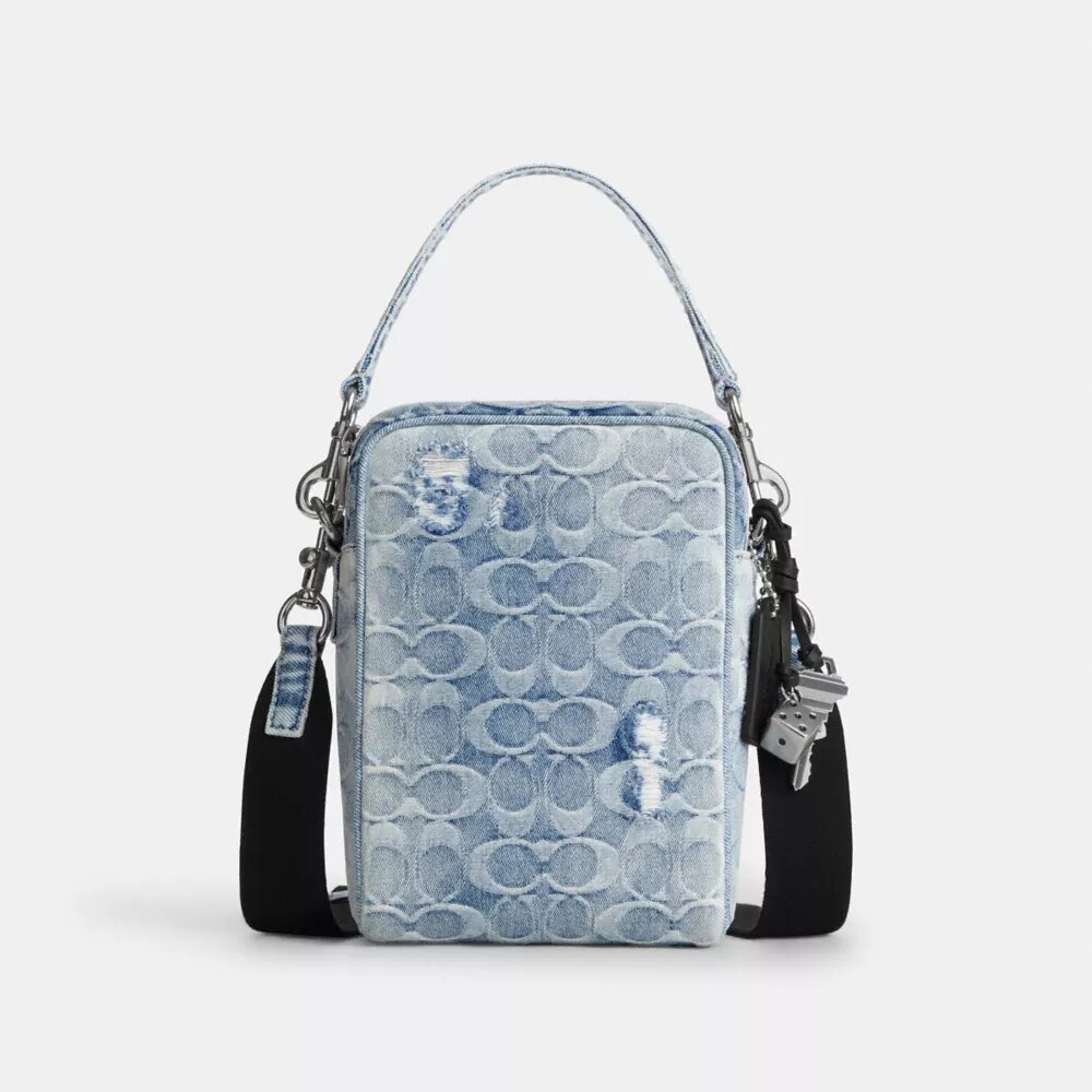 Tristan-crossbodytas 14 in geliefd Signature-denim met bedels
