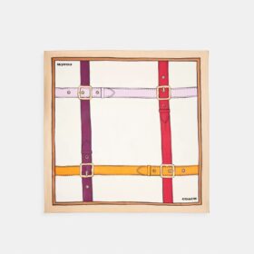 Zijden vierkante sjaal met trompe-l'oeil-patroon met riemen
