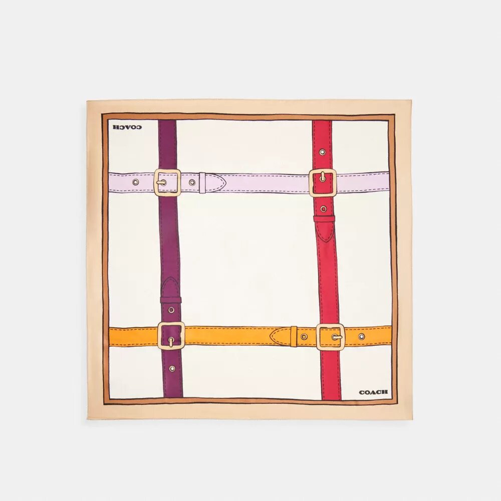 Zijden vierkante sjaal met trompe-l'oeil-patroon met riemen