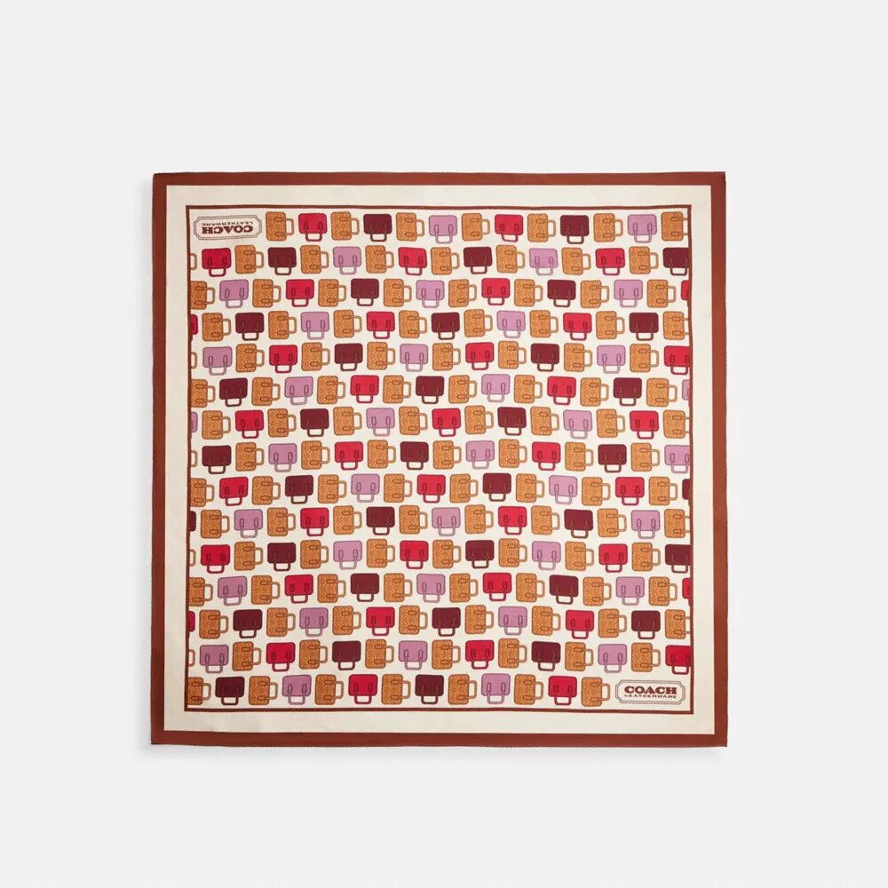 Zijden vierkante sjaal met trompe-l’oeil-tassenprint