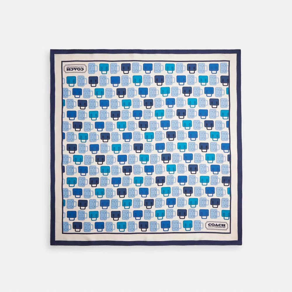 Zijden vierkante sjaal met trompe-l’oeil-tassenprint